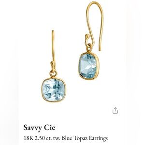 NWT 18K Gold 2.50 ct. tw. SAVVY CIE Blue Topaz Dangling Earrings